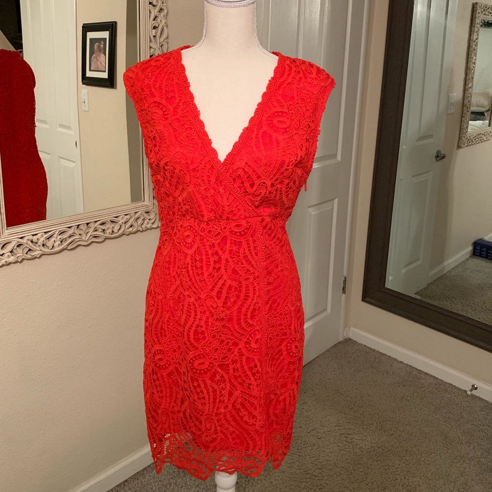Red Lace Fitted Dress